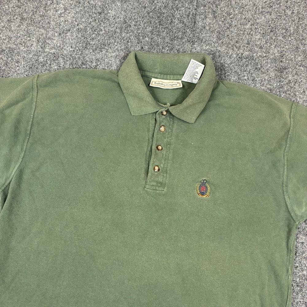 Vintage Bugle Boy Company Mens Medium Green Cotton Pique Short Sleeve Polo Shirt